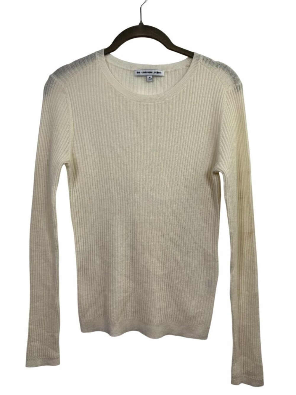 The Cashmere Project Cream Ribbed Crewneck Sweater 100% Cashmere Womens Medium